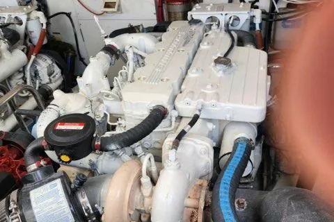 Slide: The Image of Engine room of a 2007 Tiara Yachts 3600 Open, showcasing detailed machinery. - 56