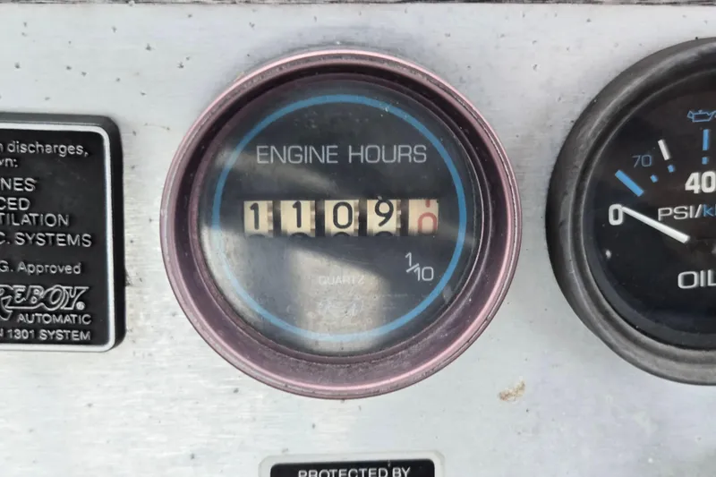Slide: The Image of Engine hour meter showing 1109 hours on 1988 Mainship 36 Double Cabin. - 38
