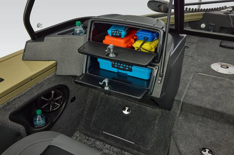 Slide: The Image of 2026 Tracker Targa V-19 Combo boat dashboard with steering wheel and gauges. - 31