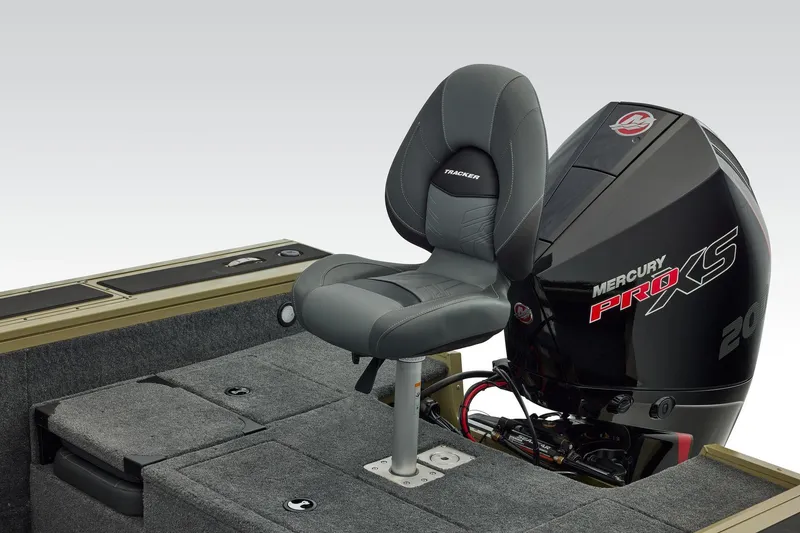 Slide: The Image of 2026 Tracker Targa V-19 Combo boat with open storage compartment and fishing rod. - 45