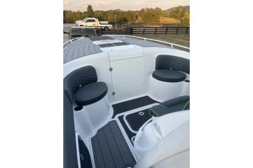 Slide: The Image of 2023 Glasstream 328 SCX boat interior with seating and sleek design. - 27