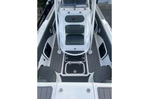 Slide: The Image of 2023 Glasstream 328 SCX boat interior with modern seating and sleek design. - 29