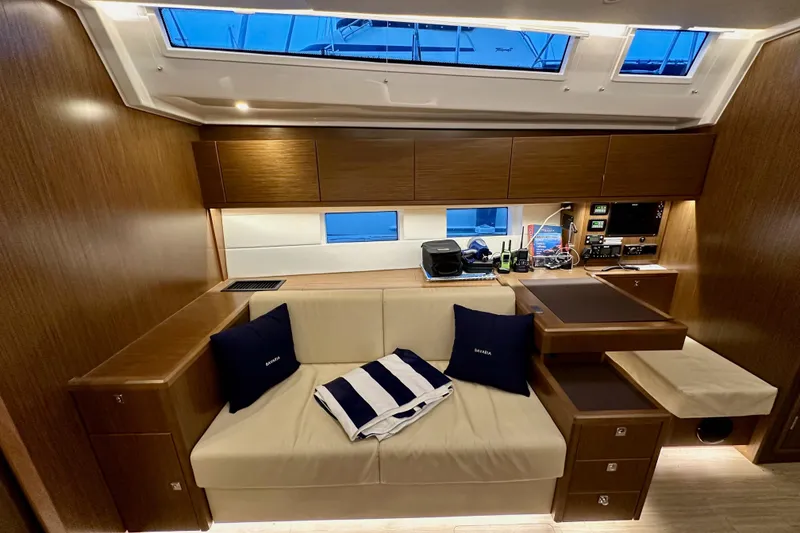 Slide: The Image of Luxurious interior of 2020 Bavaria C50 yacht with cozy seating and modern amenities. - 68