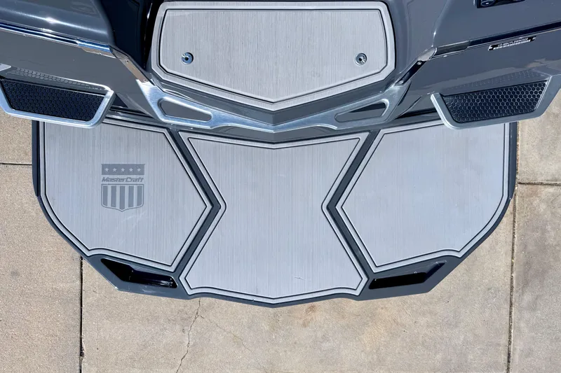 Slide: The Image of 2020 MasterCraft XStar boat platform with sleek design and logo detailing. - 11