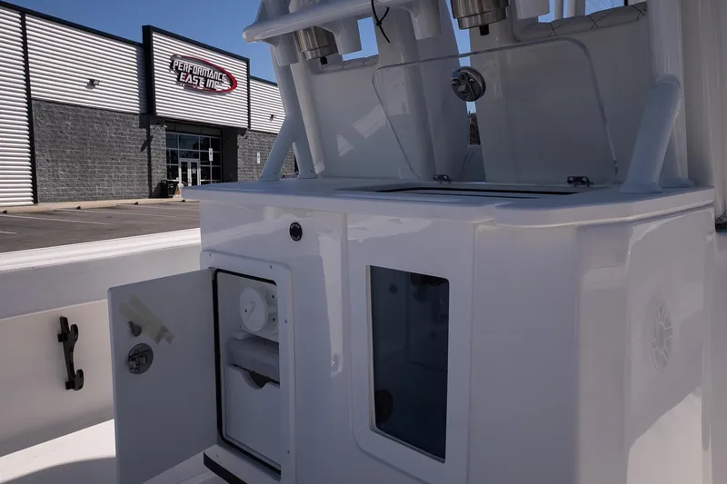 Slide: The Image of 2026 Blazer Bay Makaira 2800 boat interior near Performance East Inc. building. - 15