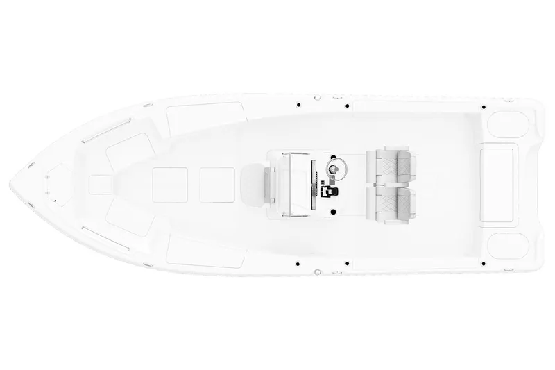 Slide: The Image of 2026 Blazer Bay Makaira 2800 boat on trailer, surrounded by palm trees. - 5