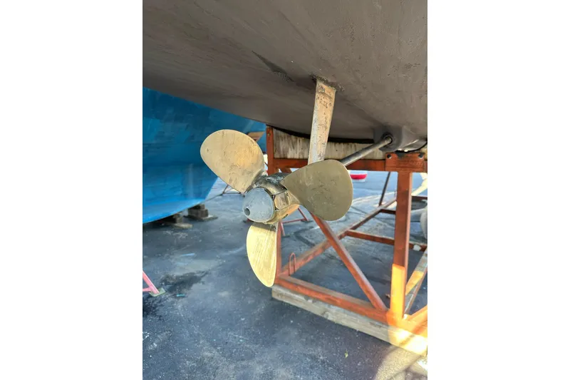 Slide: The Image of Propeller of 2020 Jeanneau Sun Odyssey 349 sailboat on dry dock. - 13