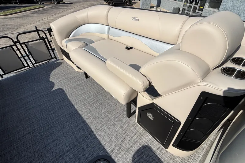 Slide: The Image of Luxurious seating on 2026 JC Neptoon 25TT Sport pontoon boat with cup holders. - 10