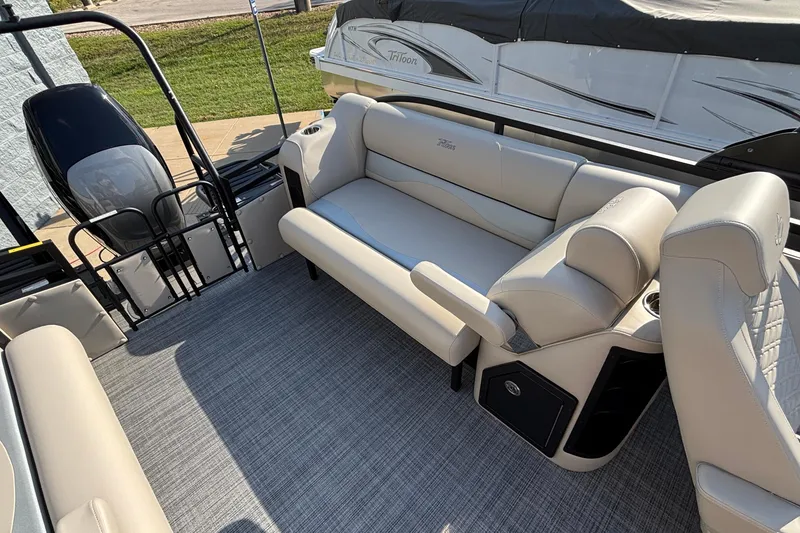 Slide: The Image of Luxurious seating on 2026 JC Neptoon 25TT Sport pontoon boat, featuring modern design and comfort. - 26