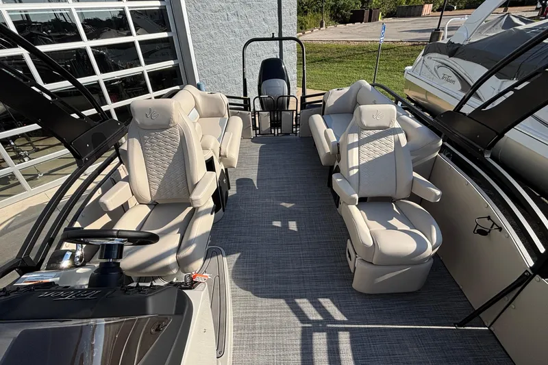 Slide: The Image of 2026 JC Neptoon 25TT Sport pontoon boat interior with luxurious seating and modern design. - 30
