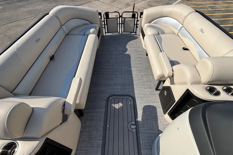 Slide: The Image of Luxurious interior of 2026 JC Neptoon 25TT Sport pontoon boat with plush seating. - 7