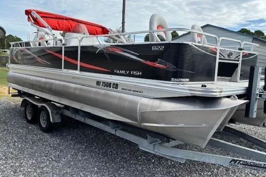 The Image of 2021 Apex Marine 822 Angler Quest Family Fish pontoon boat on trailer. - 1