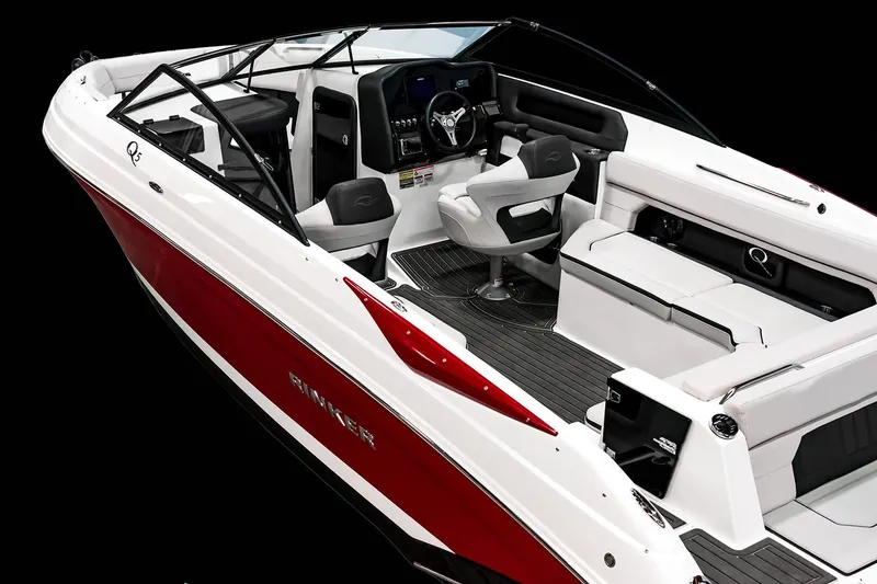 Slide: The Image of Manufacturer Provided Image: 2018 Rinker Q5 OB boat interior with red and white design. - 20