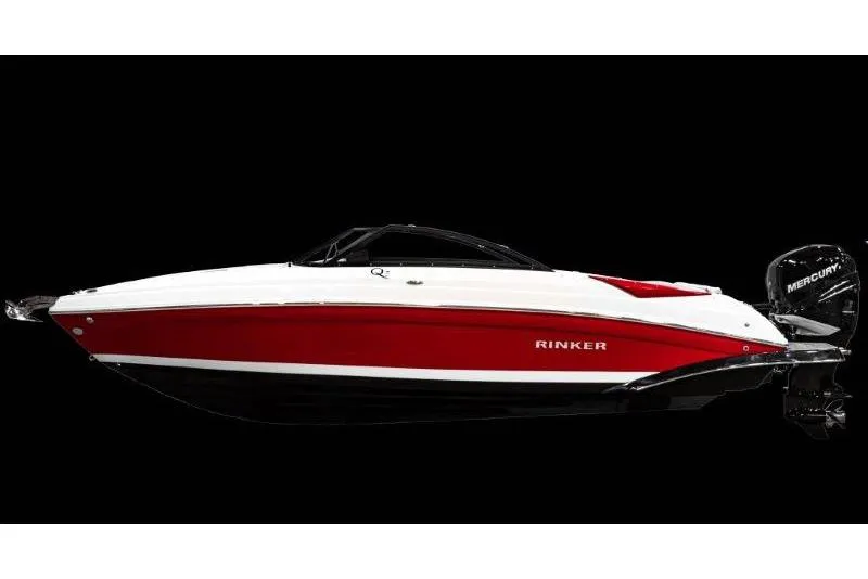 Slide: The Image of Manufacturer Provided Image: 2018 Rinker Q5 OB boat with red and white exterior. - 23