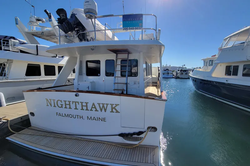 Slide: The Image of 1999 Lyman-Morse pilothouse yacht "Nighthawk" docked in Falmouth, Maine. - 3