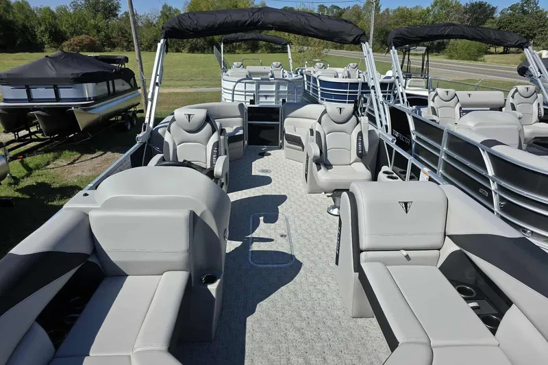 Slide: The Image of 2026 Trifecta 22RFLE275 pontoon boat with luxurious seating and sleek design. - 5