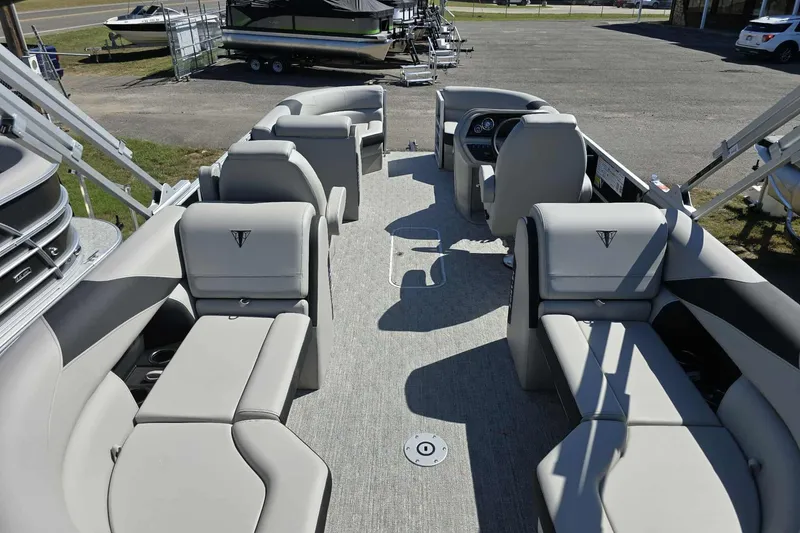 Slide: The Image of 2026 Trifecta 22RFLE275 pontoon boat interior with spacious seating and modern design. - 9