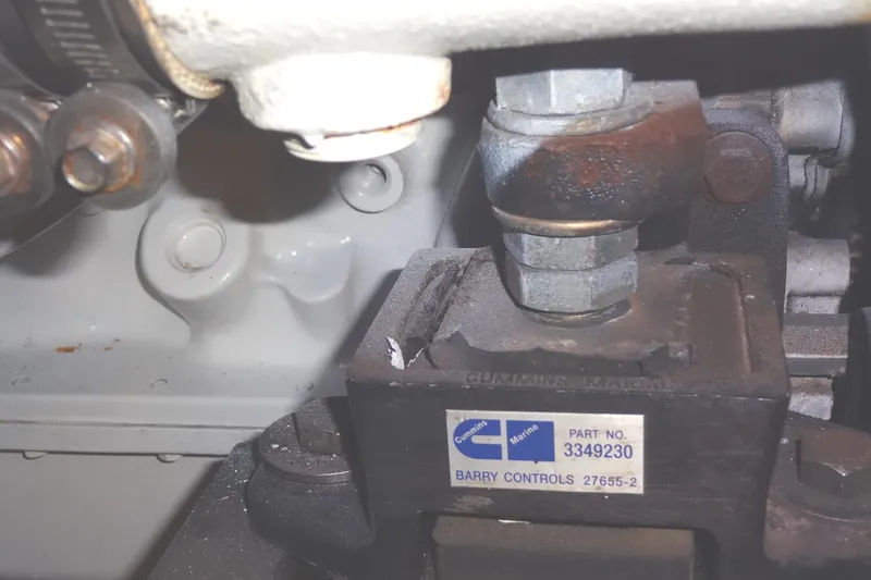 Slide: The Image of Engine component with Cummins Marine label, part number 3349230, in a 2007 Meridian 459. - 150