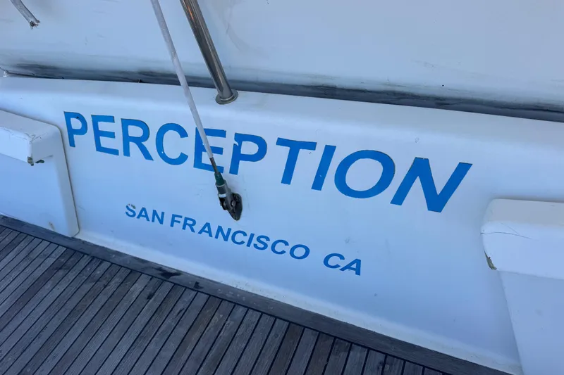 Slide: The Image of Wauquiez Kronos 1992 sailboat named "Perception" docked in San Francisco, CA. - 4