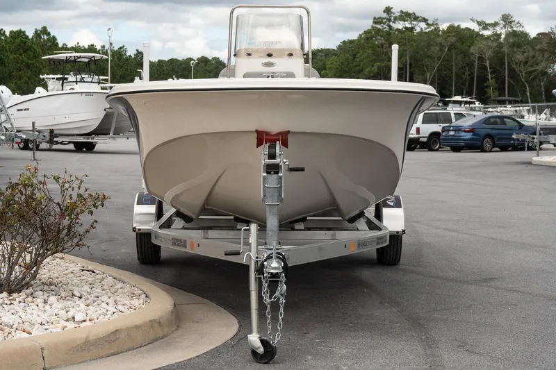 Slide: The Image of 2025 Carolina Skiff 19 LS boat on trailer in parking lot. - 3