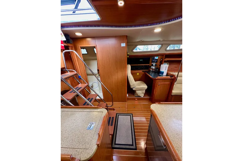 Slide: The Image of Interior of 2008 Hunter 49 yacht with wooden finishes and modern amenities. - 71