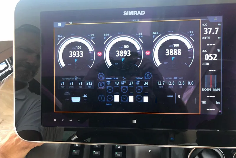 Slide: The Image of Simrad display on 2020 Azimut Nexus X47 showing engine and navigation data. - 22