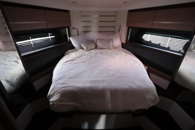 Slide: The Image of Luxurious bedroom interior of 2020 Azimut Nexus X47 yacht with cozy bedding. - 29