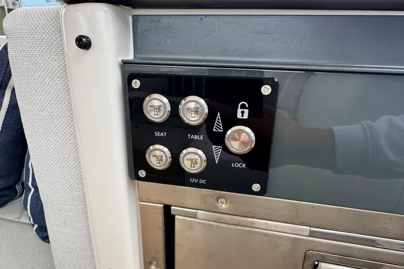 Slide: The Image of Interior of 2025 Saxdor 400 GTO featuring sleek cabinetry and stainless steel appliance. - 26