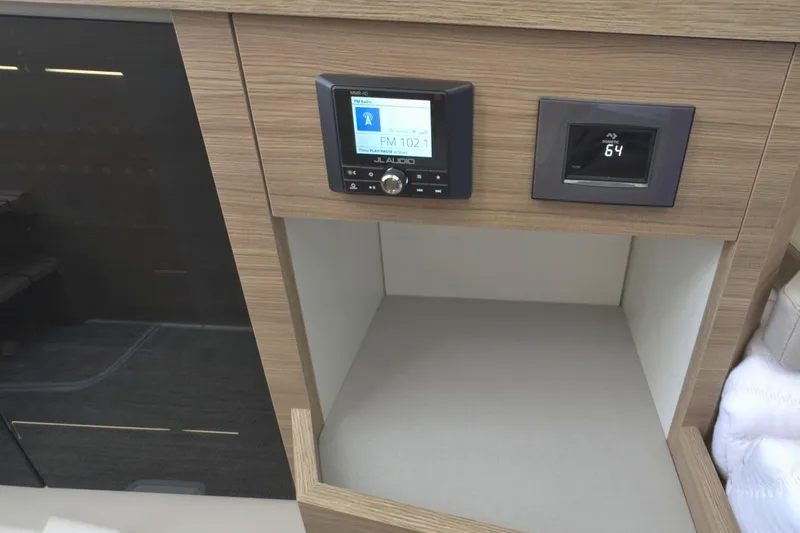 Slide: The Image of Interior of 2025 Saxdor 400 GTO, featuring sleek cabinetry and modern design elements. - 45