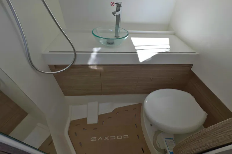 Slide: The Image of Interior of 2025 Saxdor 400 GTO with sleek wooden paneling and modern design. - 49