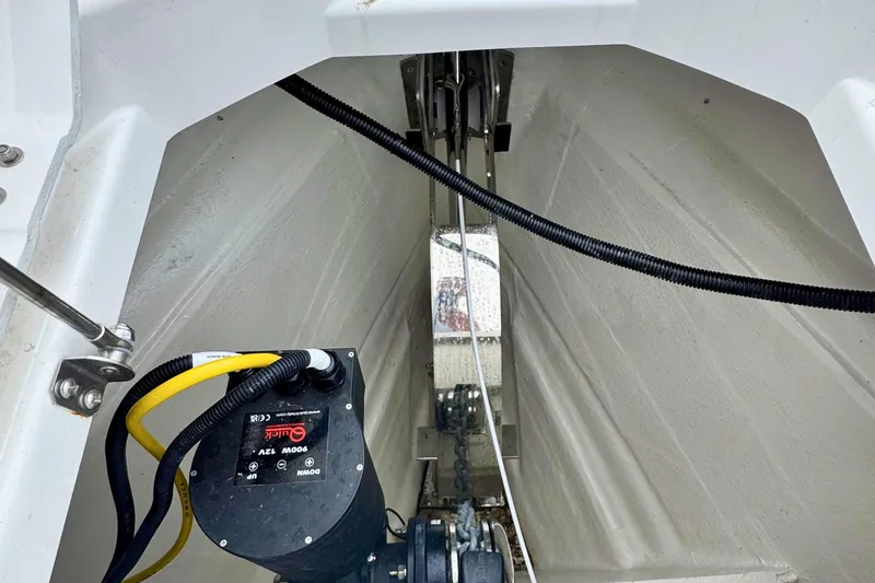 Slide: The Image of Luxurious seating area on 2025 Saxdor 400 GTO boat with elegant wood table. - 57