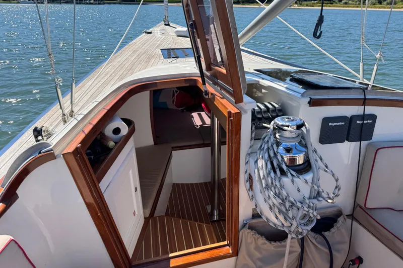 Slide: The Image of 2018 Leonardo Yachts Eagle 44 sailboat interior with open cabin and nautical equipment. - 16