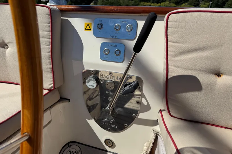 Slide: The Image of Control panel of a 2018 Leonardo Yachts Eagle 44 with cushioned seating. - 12
