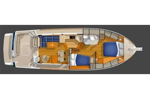 Slide: The Image of Luxurious interior of 2015 Sabre 42 Salon Express with navy leather seating. - 10