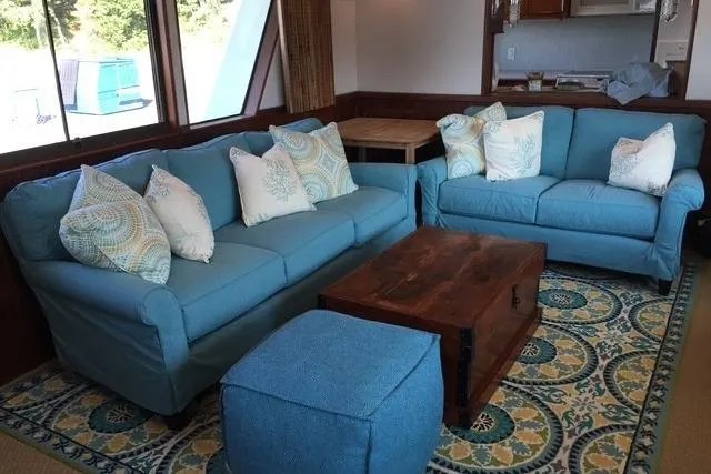 Slide: The Image of Interior kitchen of 1980 Hatteras 70 Motor Yacht with wooden cabinets and modern appliances. - 6