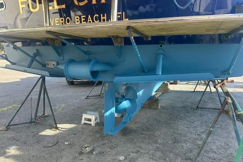 Slide: The Image of 2006 Duffy 37 Downeast boat hull and propeller on stands, Vero Beach, FL. - 18