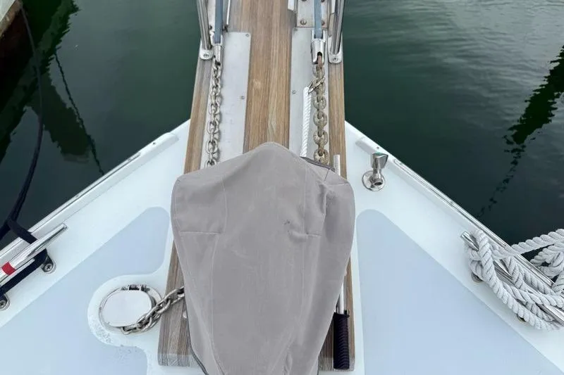 Slide: The Image of Bow of 2006 Duffy 37 Downeast boat with anchor and chain. - 68