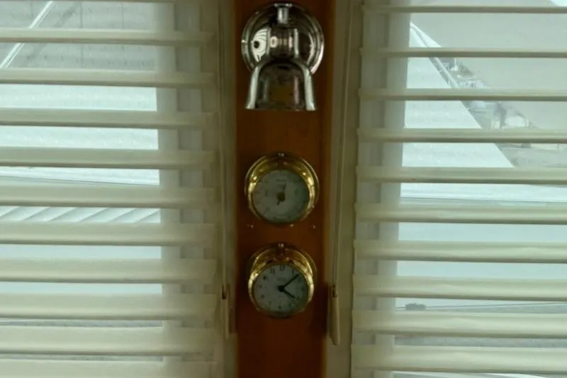 Slide: The Image of Interior of 2006 Duffy 37 Downeast boat with nautical instruments and window blinds. - 70