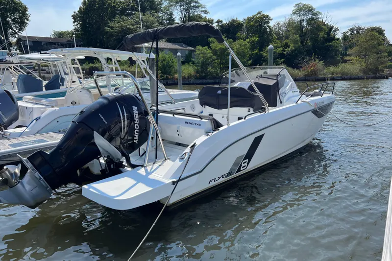 The Image of 2022 Beneteau Flyer 8 SUNdeck boat docked with Mercury outboard engine. - 0