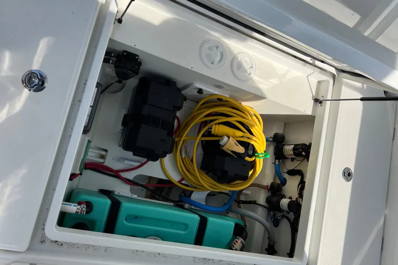 Slide: The Image of 2022 Beneteau Flyer 8 SUNdeck engine compartment with cables and components. - 30