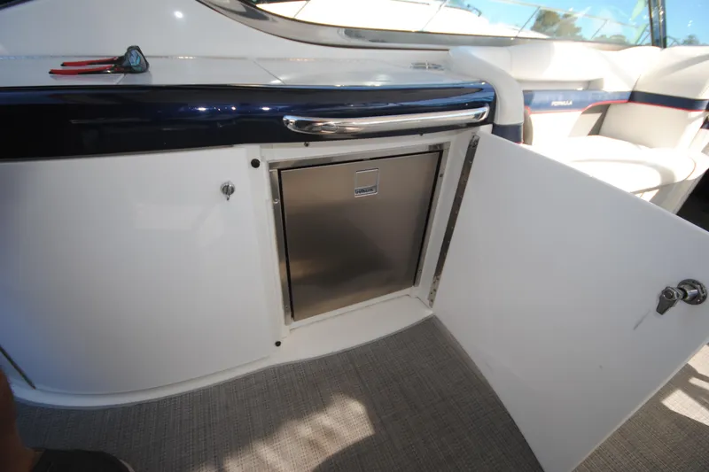 Slide: The Image of Interior cabin of 2017 Formula 370 Super Sport with patterned bedding and modern design. - 21