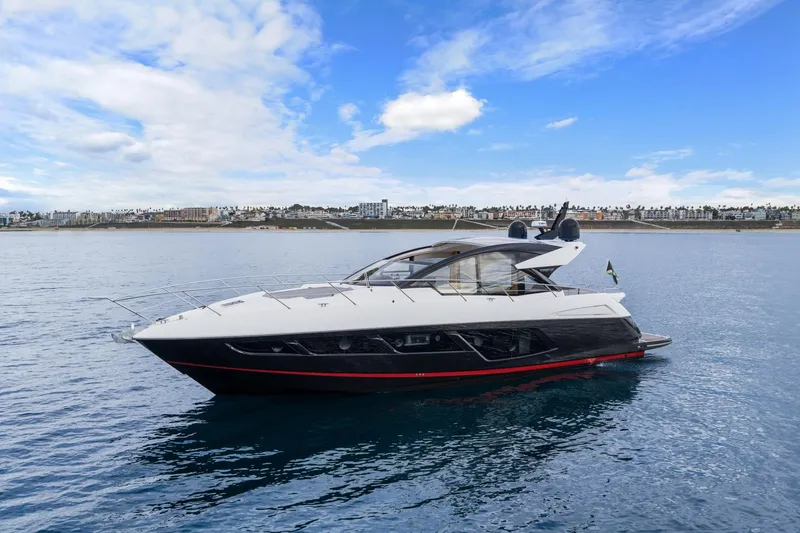 Slide: The Image of 2019 Sunseeker Predator 57 yacht on open sea, rear view. - 17