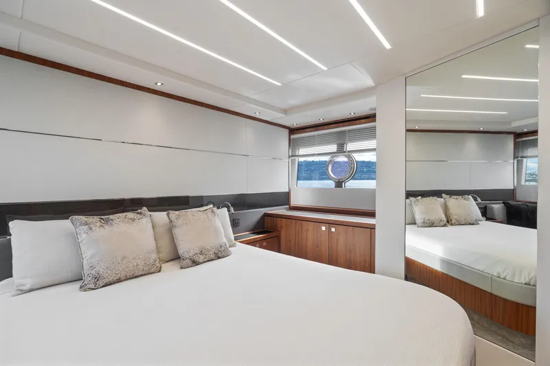 Slide: The Image of Luxurious cabin interior of 2019 Sunseeker Predator 57 yacht with elegant wood finishes. - 44