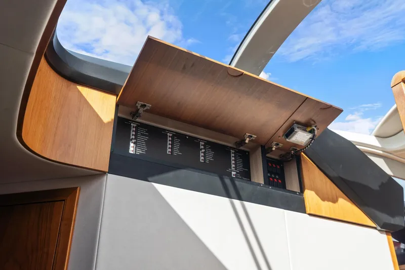 Slide: The Image of Luxurious cabin interior of 2019 Sunseeker Predator 57 yacht with bunk beds and ocean view. - 48