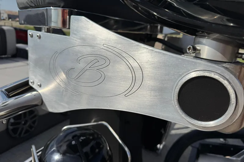 Slide: The Image of Close-up of 2025 Barletta LUSSO 25UCAT boat detail with logo engraving. - 18