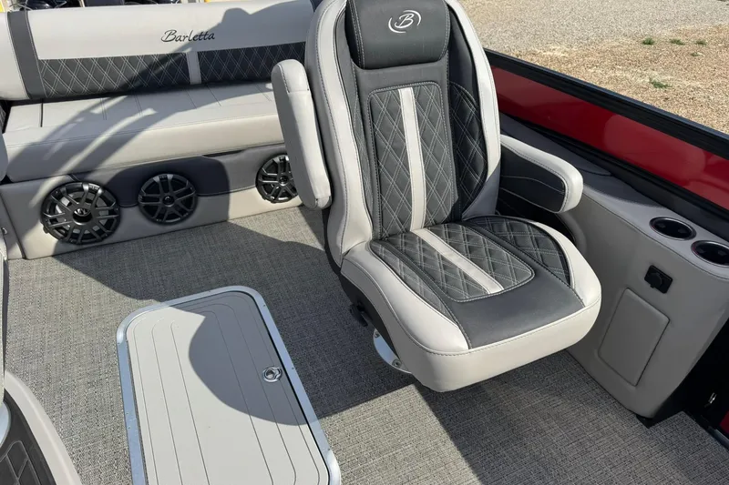 Slide: The Image of Luxurious interior of 2025 Barletta LUSSO 25UCAT with premium seating and sound system. - 28