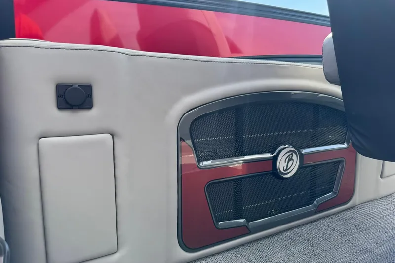 Slide: The Image of 2025 Barletta LUSSO 25UCAT interior detail with red and beige accents. - 30