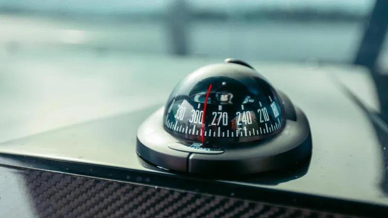 Slide: The Image of Compass on Skipper-BSK 42 boat dashboard, 2023 model, showing navigation degrees. - 30