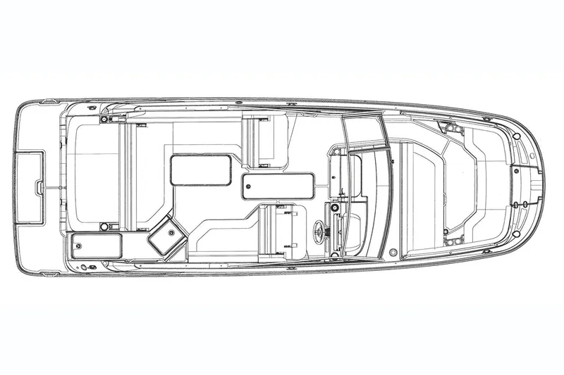 Slide: The Image of Manufacturer Provided Image: Top view schematic of a 2018 Sea Ray SDX 250 boat layout. - 14