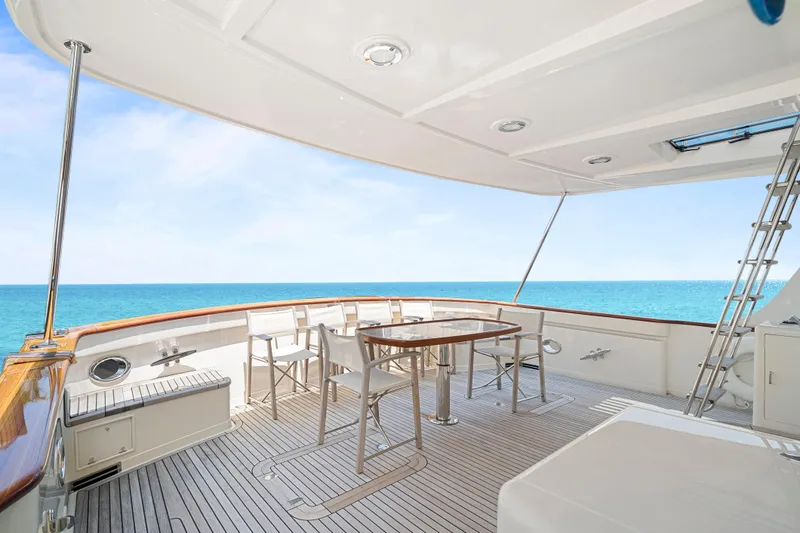 Slide: The Image of Luxurious 2017 Fleming 65 yacht deck with ocean view and elegant seating area. - 33